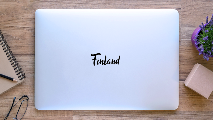 Finland Handwritten Lettering Sticker on a Laptop (New) example