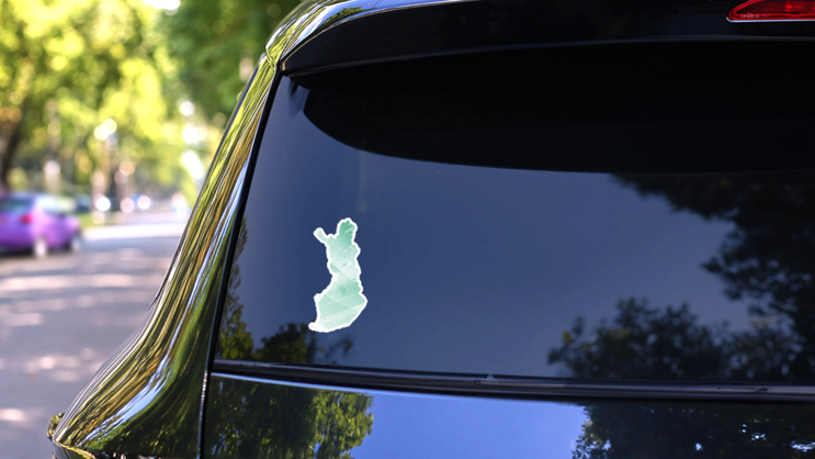 Finland Map Aquamarine Watercolor Sticker  on a Rear Car Window (New) example