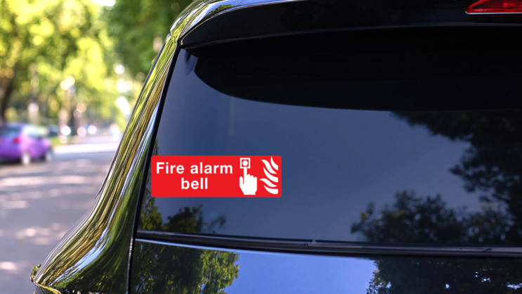 Fire Alarm Bell Sign Sticker on a Rear Car Window (New) example
