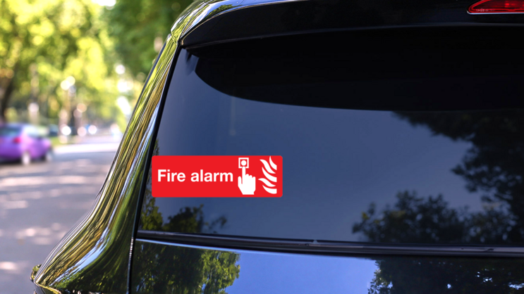Fire Alarm Sign Sticker on a Rear Car Window (New) example