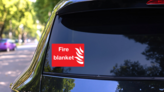 Fire Blanket Sign Sticker on a Rear Car Window (New) example