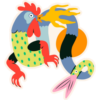 Fire Breath Dragon With Rooster Head Sticker