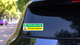 Fire Exit Only Sign Sticker on a Rear Car Window (New) example
