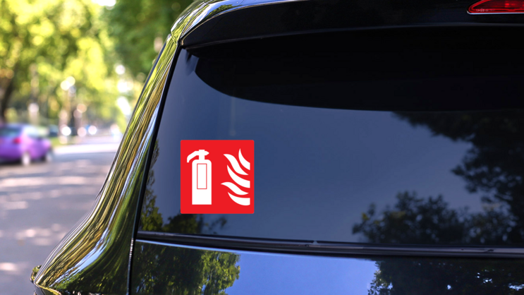 Fire Extinguisher Icon Sign Sticker on a Rear Car Window (New) example