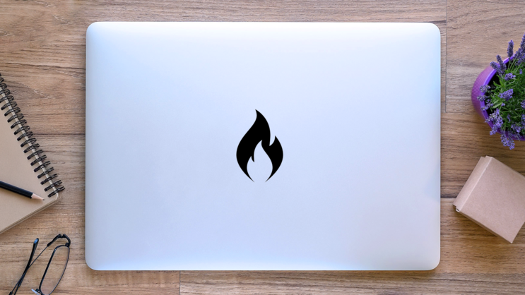 Fire Icon Flame Sticker on a Laptop (New) example