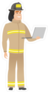 Firefighter In Uniform Using Laptop Sticker