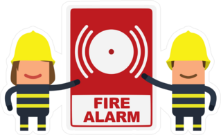 Firefighters Showing A Fire Alarm Sticker