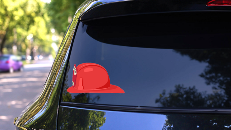 Fireman Helmet Side View Sticker on a Rear Car Window (New) example