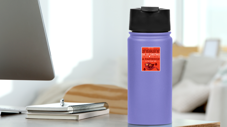 First Day Of The Christmas Lettering Sticker on a Water Bottle (New) example