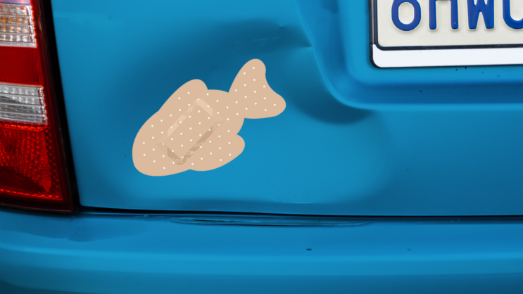 Fish Band Aid Bandage Sticker on a Dented Car example