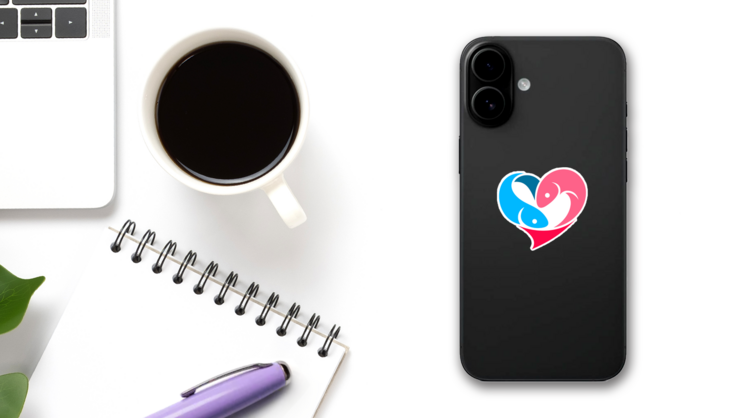 Fish Heart Logo Sticker on a Phone (New) example