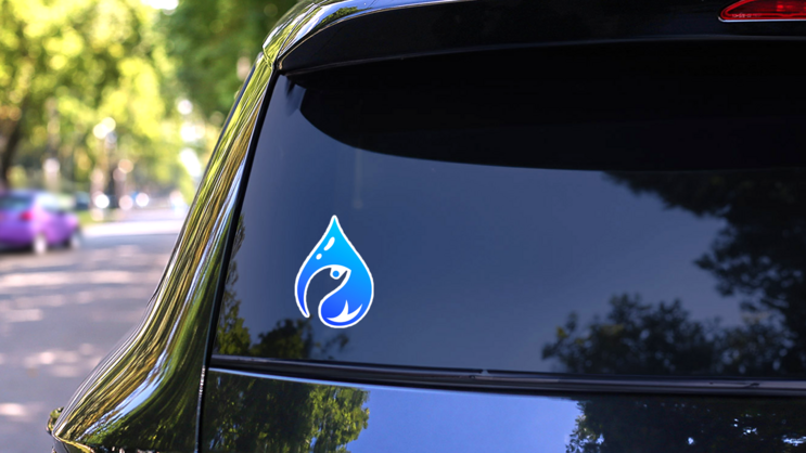 Fish On Water Drop Logo Sticker on a Rear Car Window (New) example