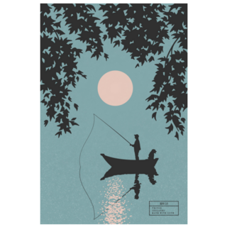 Fisherman In Boat With Dog On The Lake Sticker