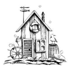 Fishing Cabin With Seagull Sticker