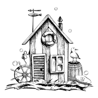 Fishing Cabin With Seagull Sticker