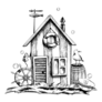 Fishing Cabin With Seagull Sticker