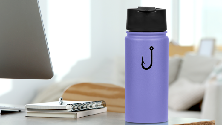 Fishing Hook Icon Sticker on a Water Bottle (New) example