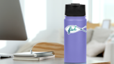 Fishing Rod Fish Sticker on a Water Bottle (New) example