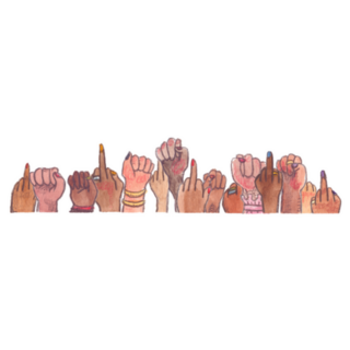 Fists And Middle Fingers In The Air Illustration Sticker