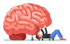Fix The Brain. Memory Problem. Mechanic Repairs Cartoon Sticker