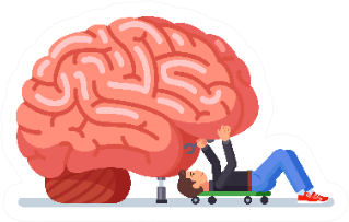 Fix The Brain. Memory Problem. Mechanic Repairs Cartoon Sticker