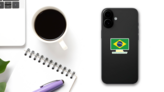 Flag Of Brazil Country Independence Day Sticker on a Phone (New) example