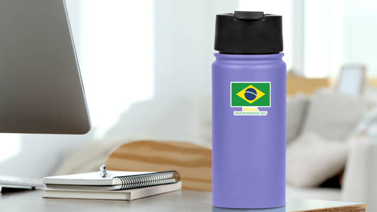 Flag Of Brazil Country Independence Day Sticker on a Water Bottle (New) example