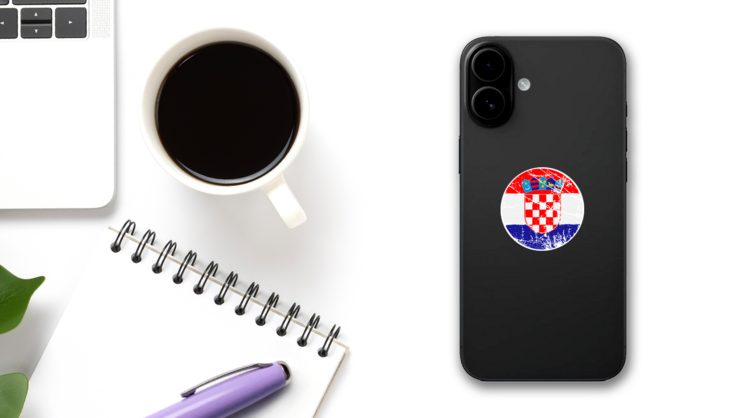 Flag Of Croatia Grunge Style Sticker on a Phone (New) example