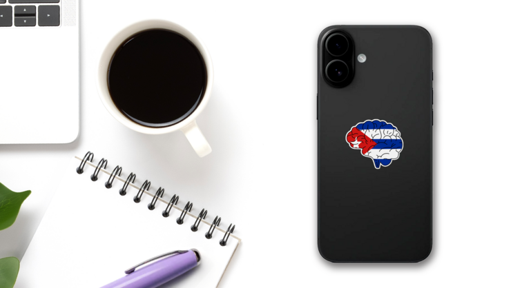 Flag Of Cuba Brain Sticker on a Phone (New) example