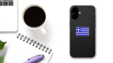 Flag Of Greece Painted On Brick Wall Sticker on a Phone (New) example