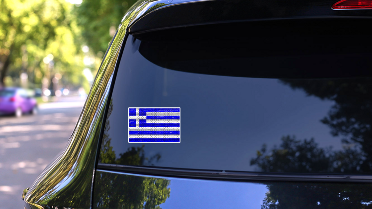Flag Of Greece Painted On Brick Wall Sticker on a Rear Car Window (New) example