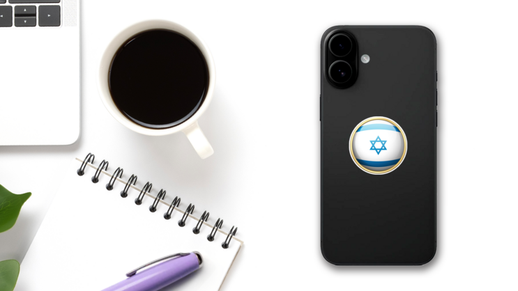 Flag Of Israel On Round Badge Sticker on a Phone (New) example