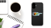 Flaming 8 Ball Sticker on a Phone (New) example