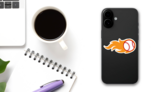 Flaming Baseball Sticker on a Phone (New) example