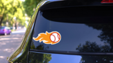 Flaming Baseball Sticker on a Rear Car Window (New) example