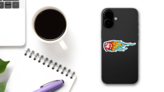 Flaming Die Sticker on a Phone (New) example