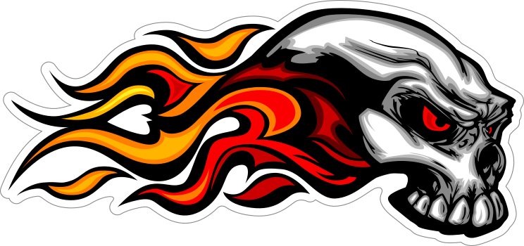 Flaming Skull On Fire Sticker