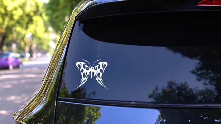 Flaming Tribal Butterfly Sticker on a Rear Car Window (New) example