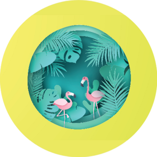 Flamingo Bird Couple With Tropical Forest Background Sticker