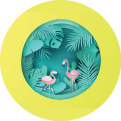 Flamingo Bird Couple With Tropical Forest Background Sticker
