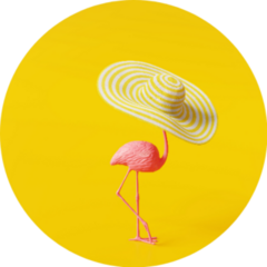 Flamingo With Hat On Yellow Background Sticker