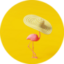 Flamingo With Hat On Yellow Background Sticker