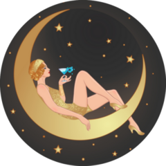 Flapper On Vintage Paper Crescent Moon Sticker