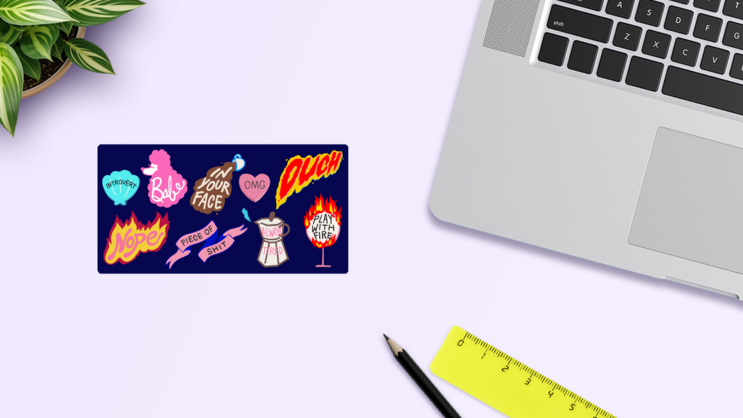 Flash Art Sticker Sheet on a Desk (New) example