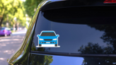 Flat Art Blue Car Sticker on a Rear Car Window (New) example