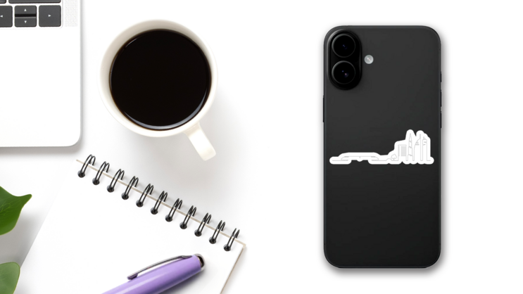 Flat Artistic One Line Design City Train Sticker on a Phone (New) example