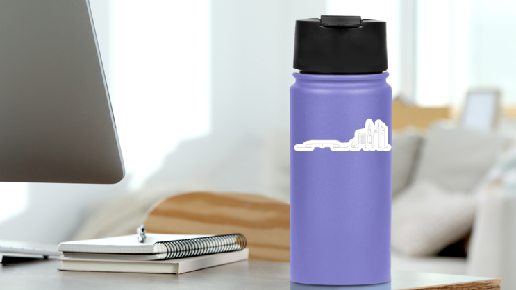 Flat Artistic One Line Design City Train Sticker on a Water Bottle (New) example