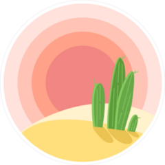 Flat Cartoon Desert Sunset Landscape With Cactus Sticker