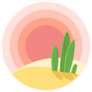 Flat Cartoon Desert Sunset Landscape With Cactus Sticker