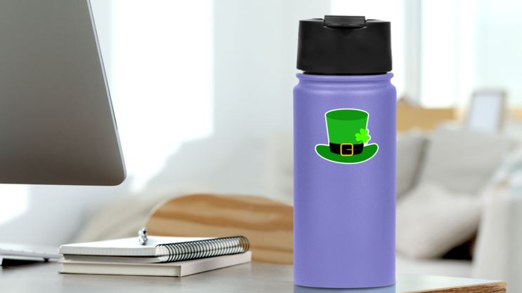Flat Design Leprechaun Hat Sticker on a Water Bottle (New) example